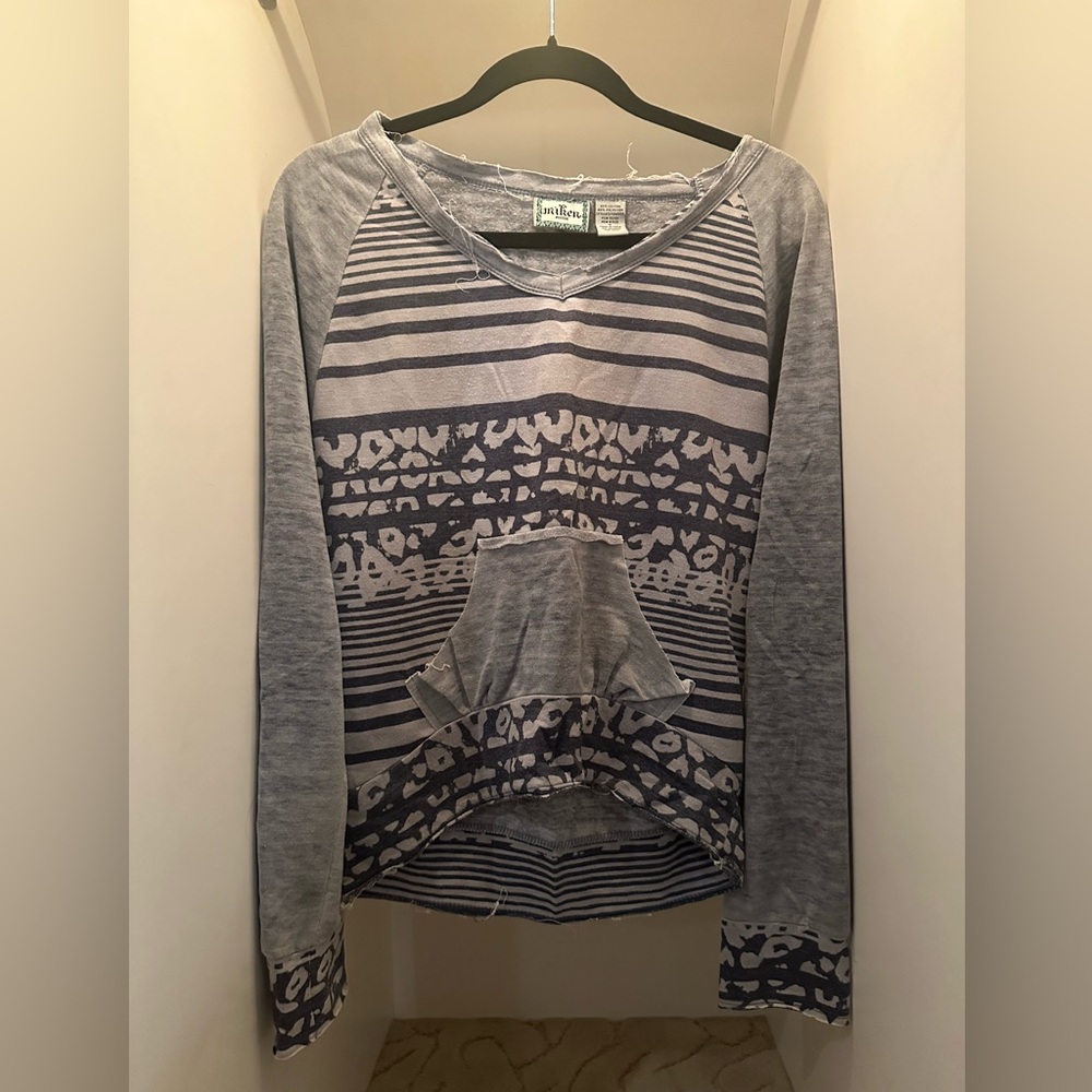 Gray Striped Long Sleeve Top